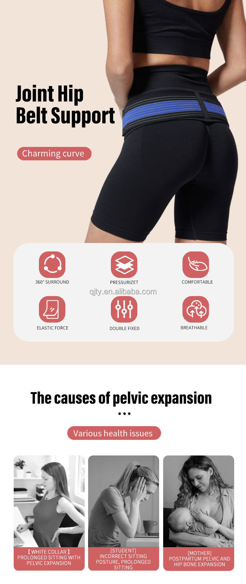 Neoprene Sacroiliac Belt for Men and Women Breathable Lower Back Pain Relief Support Flexible Widened Hip Design
